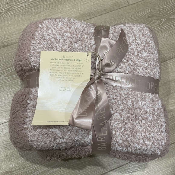 Barefoot dreams luxe heathered stripe throw blanket vintage rose / white - Picture 1 of 4